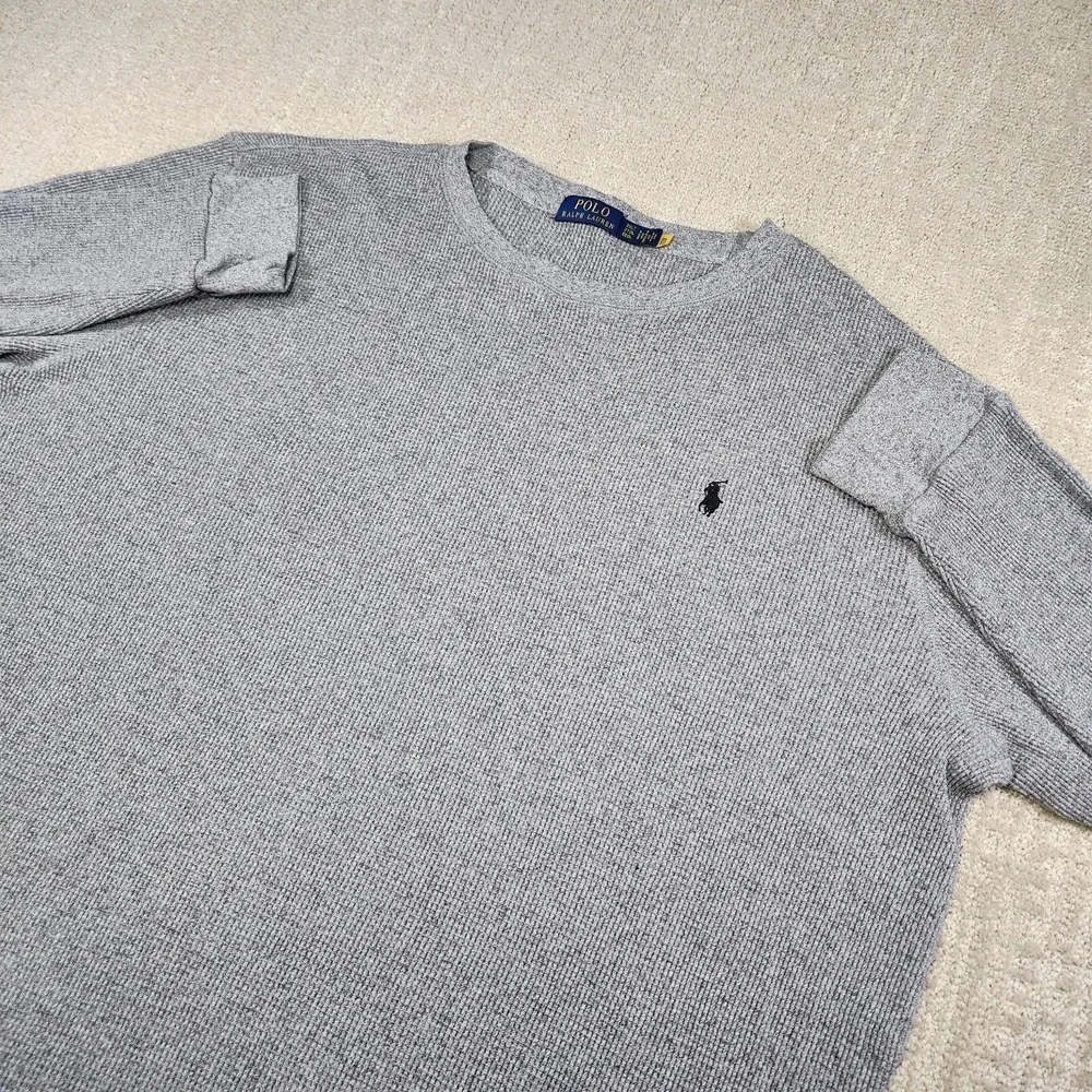 Polo Ralph Lauren Shirt Men‎ 2XLT Waffle Knit Thermal Heavy Cotton Gray Crewneck